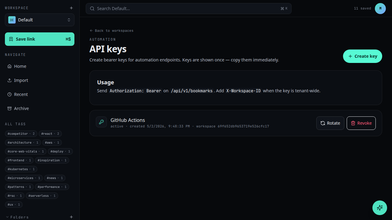 The created API key dialog showing a copy button.