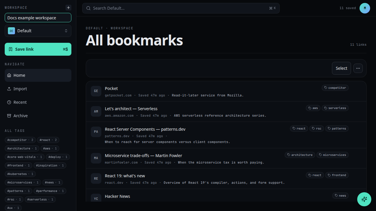 The Create workspace dialog with a name input.